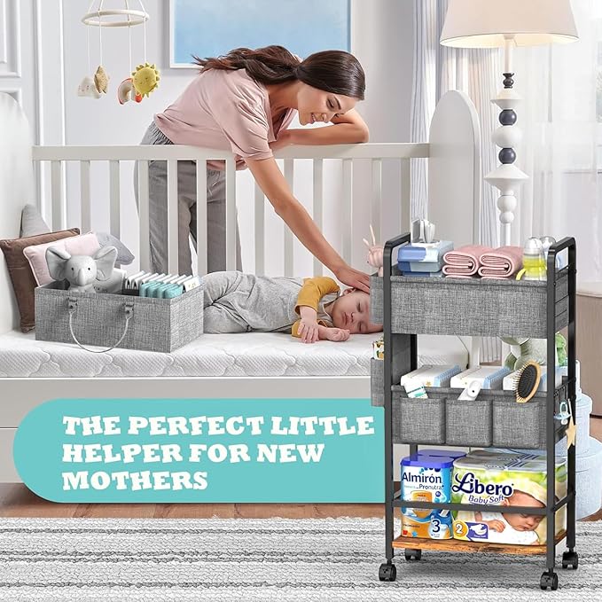 LIDTOP 2In1 Baby Diaper Caddy & 4-Tier Rolling Diaper Cart, Diaper Caddy - Image 4