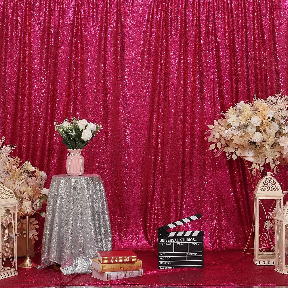 Eternal Beauty Hot Pink Sequin Backdrop, 10x10 Ft Glitter Background Curtains for Shimmer Photography Party Wedding Birthday Back Drop Decor