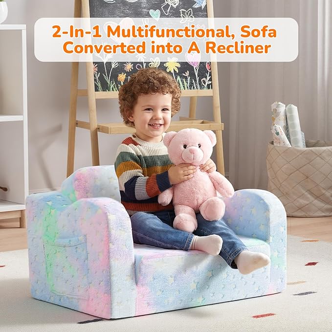 MeMoreCool Glowing Pastel Rainbow Kids Chair, 2-in-1 Foldable Kids Couch and - Image 5