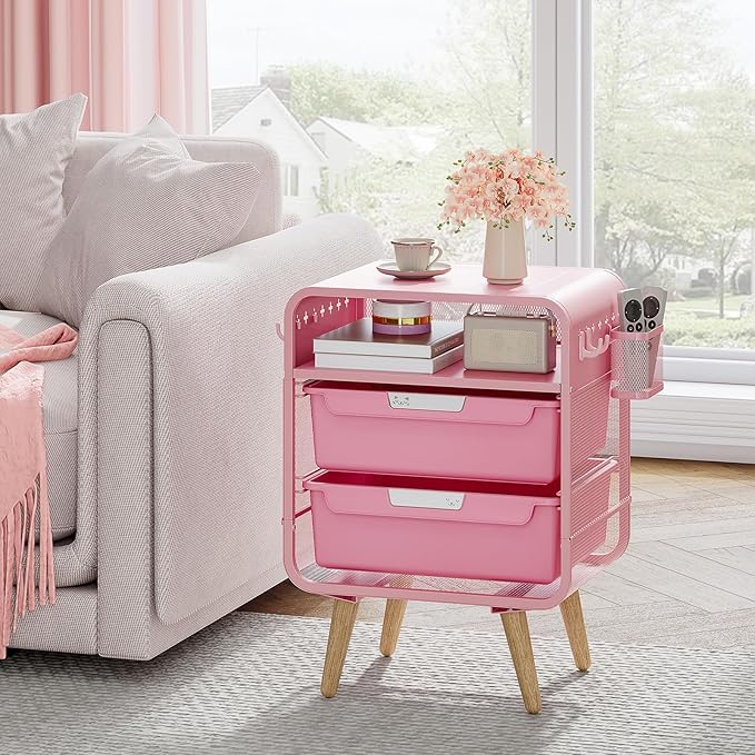 SYKIARIOL Pink Nightstand, Cute End Table - Image 8