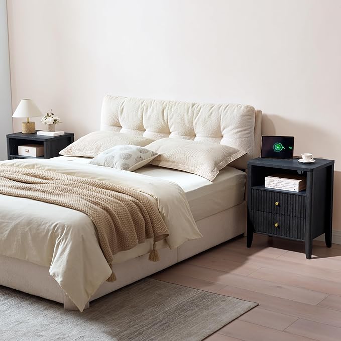 21" Fluted Nightstand with Charging Station – Modern Bedside Table with 2 - Image 6