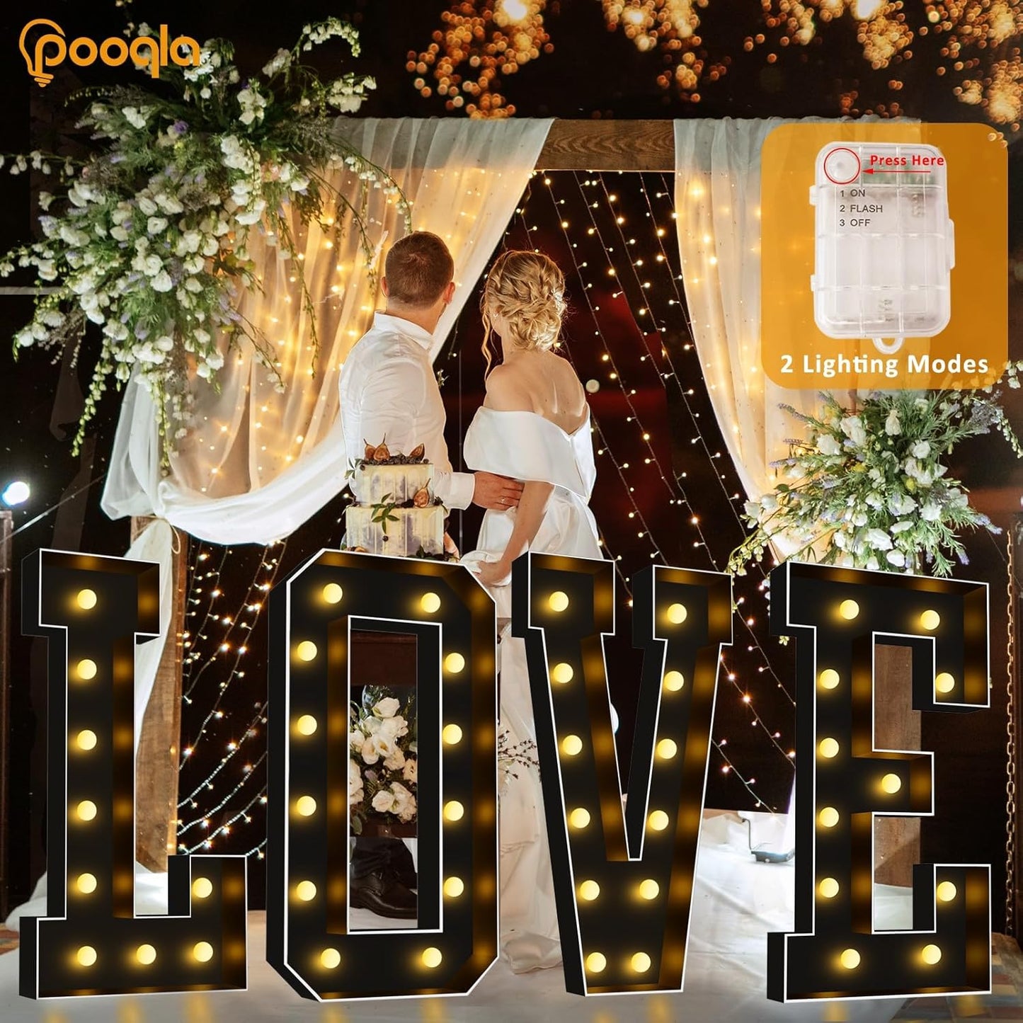 Pooqla 4 FT Marquee Light Up Letters, Black Marquee Letter Lights 4 Feet Tall, Giant Letter Sign Big Mosaic Letters for Balloons Birthday Party Anniversary Wedding Decorations, Warm White Letter K