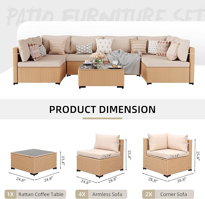 UPHA 7 Pieces Patio Furniture Sets, Wicker Outdoor Sectional Sofa Couch - Image 2