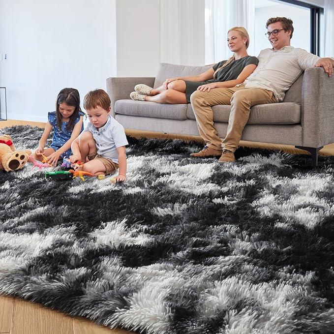PAGISOFE Black White Grey Bedroom Rugs 4x6 Ft, Soft Fluffy Fuzzy Plush Indoor - Image 2
