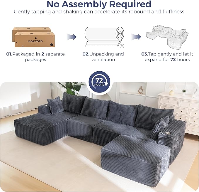 MAXYOYO 132" Giant U-Shaped Modular Sectional Couch, Modern Boneless Couch - Image 8