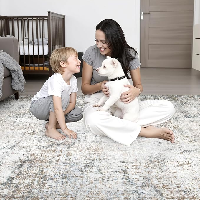 10x12 Area Rug Living Room Rug: Washable Modern Abstract Soft Thin Rug Indoor - Image 7