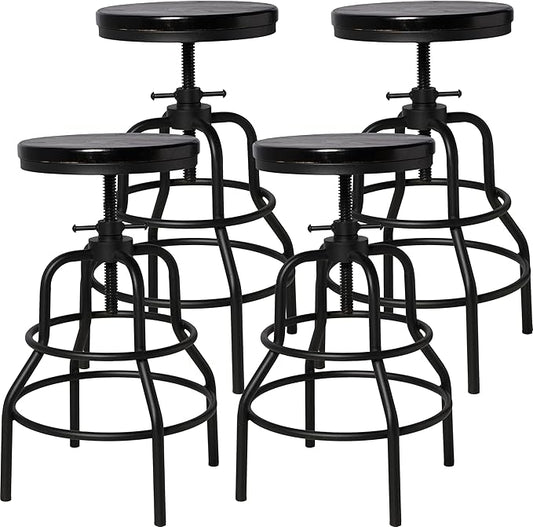 LOKKHAN 4-Pack Industrial Bar Stools, Heavy-Duty Black Metal Frame by LOKKHAN