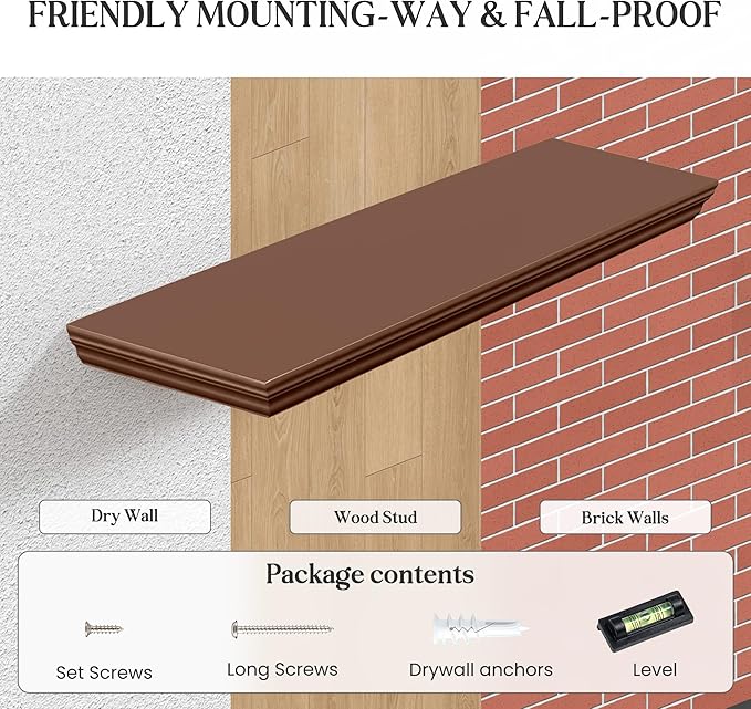Fun Memories Floating Shelves 32 Inch Long, 9.3 Inch Deep Classic Crown Molding - Image 6