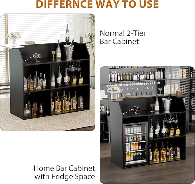 L-Shaped Home Bar Unit with Power Outlet, 4-Tier Corner Liquor Bar Cabinet with - Image 6