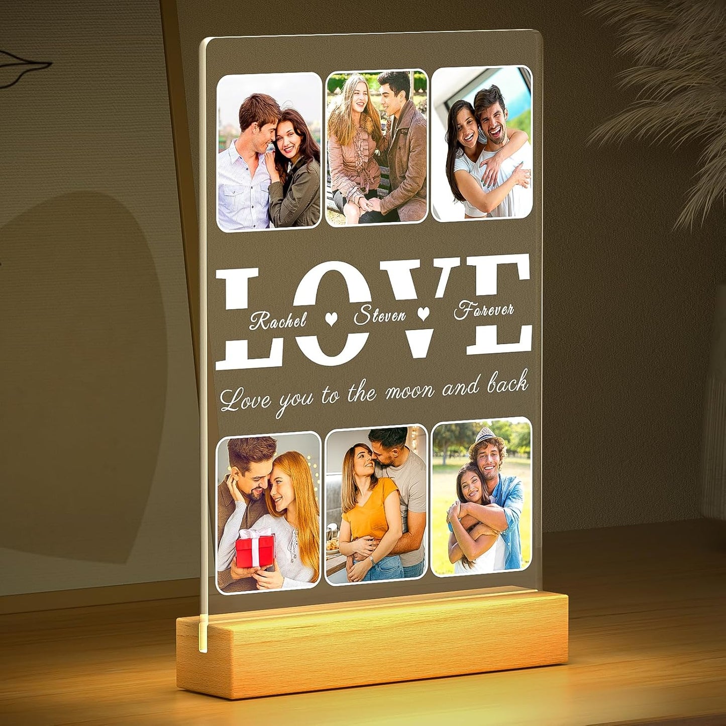 Personalized LOVE Picture Frames with Photo, Custom Photo Frame with Night Light, Customized Photo Gifts, Personalized Anniversary Couples Gifts for Women Men Her Him Boyfriend Girlfriend