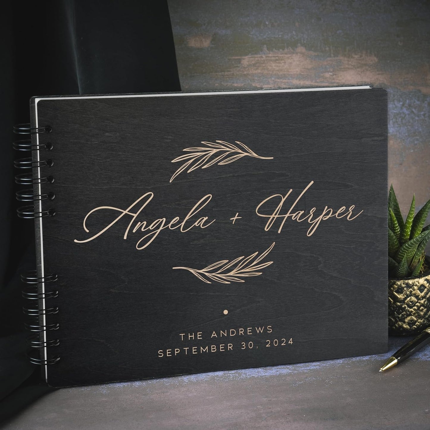 Personalized Wood Wedding Guest Book - 5 Colors/Finishings, 2 Sizes, 12 Designs - Wood Wedding Decorations, Guest Book Signs for Wedding Reception (DESIGN 12)