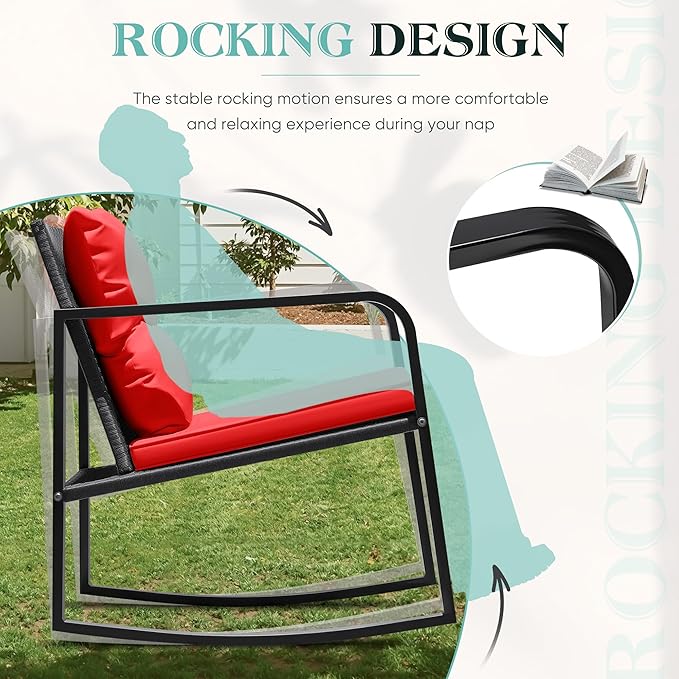 Greesum 3 Pieces Rocking Wicker Bistro Set, Patio Outdoor Furniture - Image 7