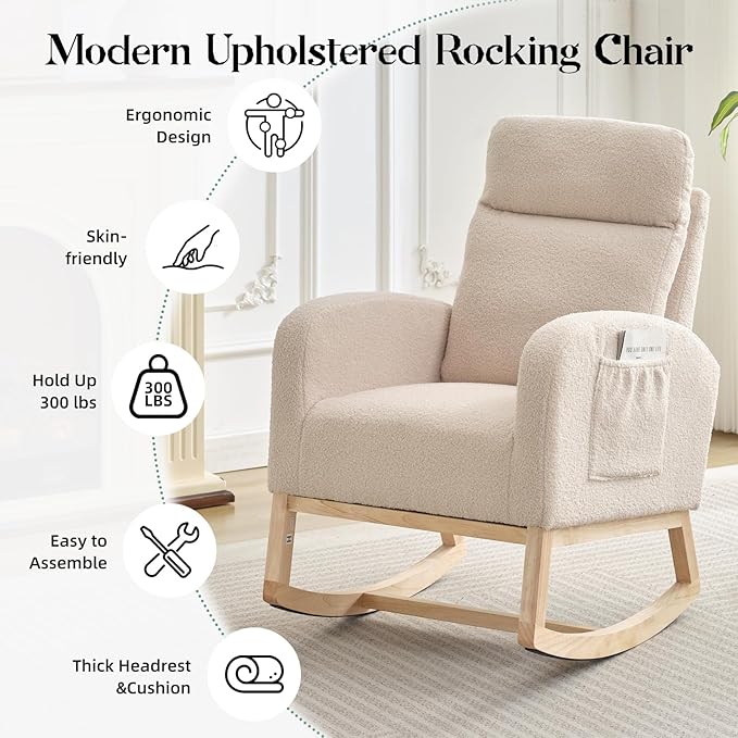 GAOMON Rocking Chair Glider for Nursery, Comfy Rocker Nursery - Image 4
