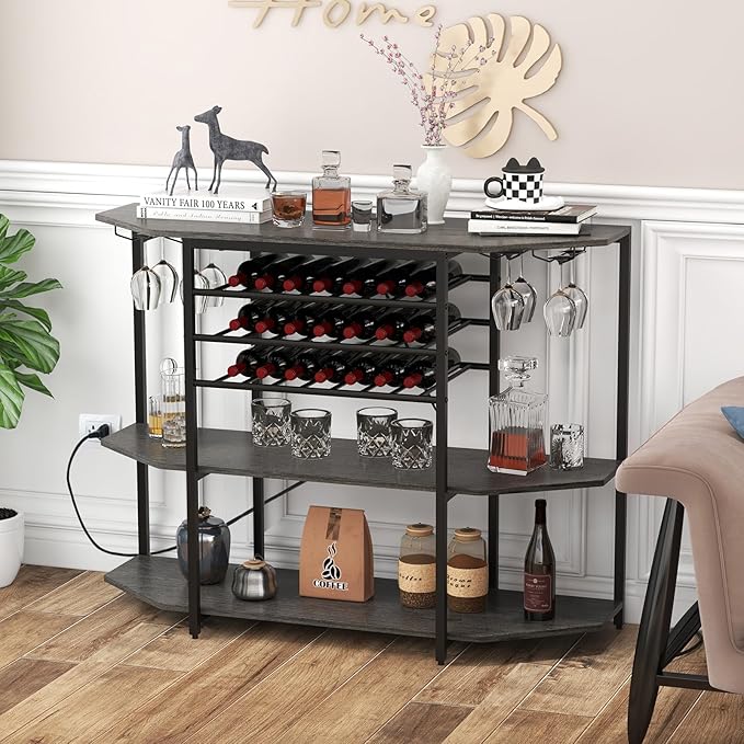 COSTWAY Wine Bar Cabinet, 3-Tier Liquor Cabinet - Image 2