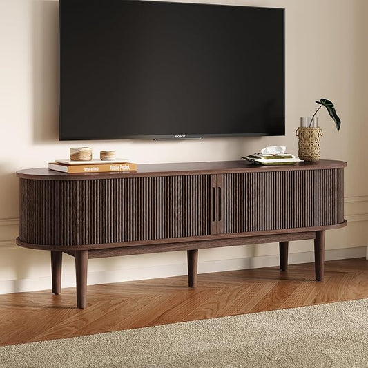 LINSY HOME 58" Fluted TV Stand for TVs up to 65 Inch, Mid Century Modern by LINSYHOME