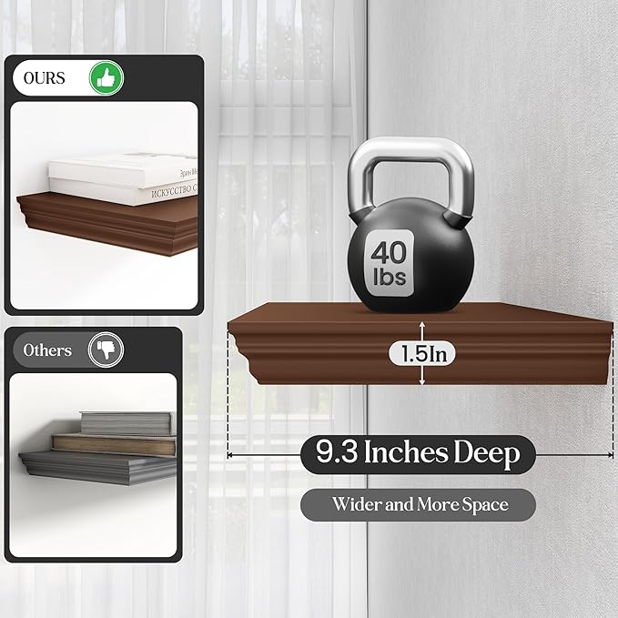 Fun Memories Floating Shelves 40 Inch Long, 9.3 Inch Deep Classic Crown Molding - Image 4