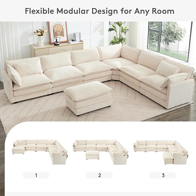 ROWHY 150'' Modular Sectional Cloud Couch, 7 Seater Corner Sofa Big Comfy - Image 3