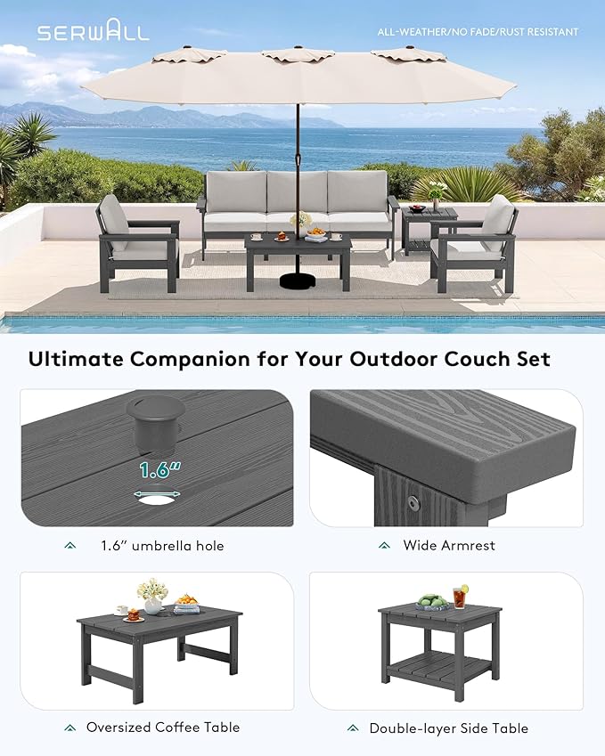 SERWALL HDPE Patio Furniture Set, 7-piece Outdoor Sectional Sofa Set, All - Image 7