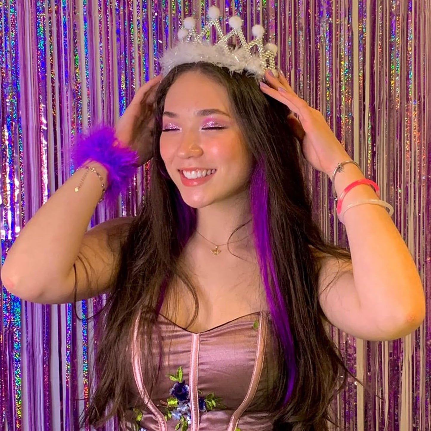 CANREVEL 2 Pack 3.3x8.2 Feet Laser Purple Foil Fringe Backdrop Curtains, Glitter Tinsel Streamers for Mermaid Birthday Party Decorations, Graduation, Halloween, Disco Party