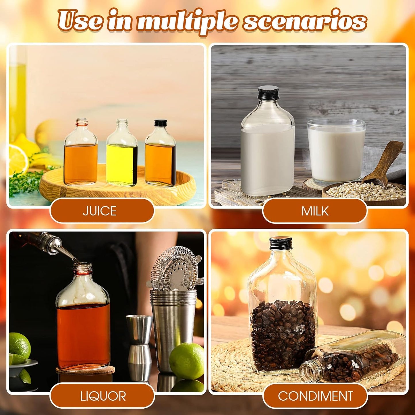 Patelai 16 Pcs Clear Glass Bottles with Caps Mini Glass Flask Liquor Bottles Empty Alcohol Shot Bottling Small Champagne Container DIY Gift for Wine Beverages Liquor Drinks Oil Beer (200 ml/ 6.8oz)