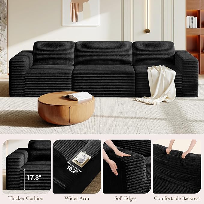 Vesgantti 119" Modular Sectional Sofa, Corduroy Cloud Couch - Image 7