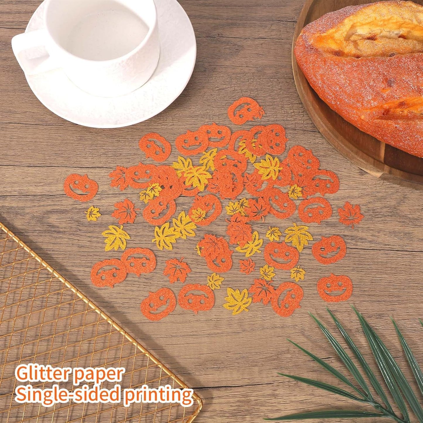 300pcs Fall Glitter Confetti, Autumn Maple Leaf Pumpkin Table Scatter for Thanksgiving Party Birthday Bridal Shower Harvest Decor