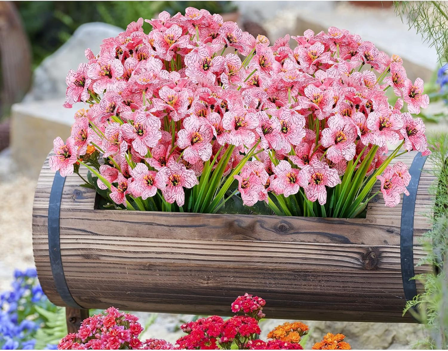 AmyHomie 20 Bundles Artificial Flowers for Outdoor Outside Spring Summer Decoration UV Resistant Faux Flowers No Fade Fake Plastic Plants Garden Porch Window Box Decorating (Pink)