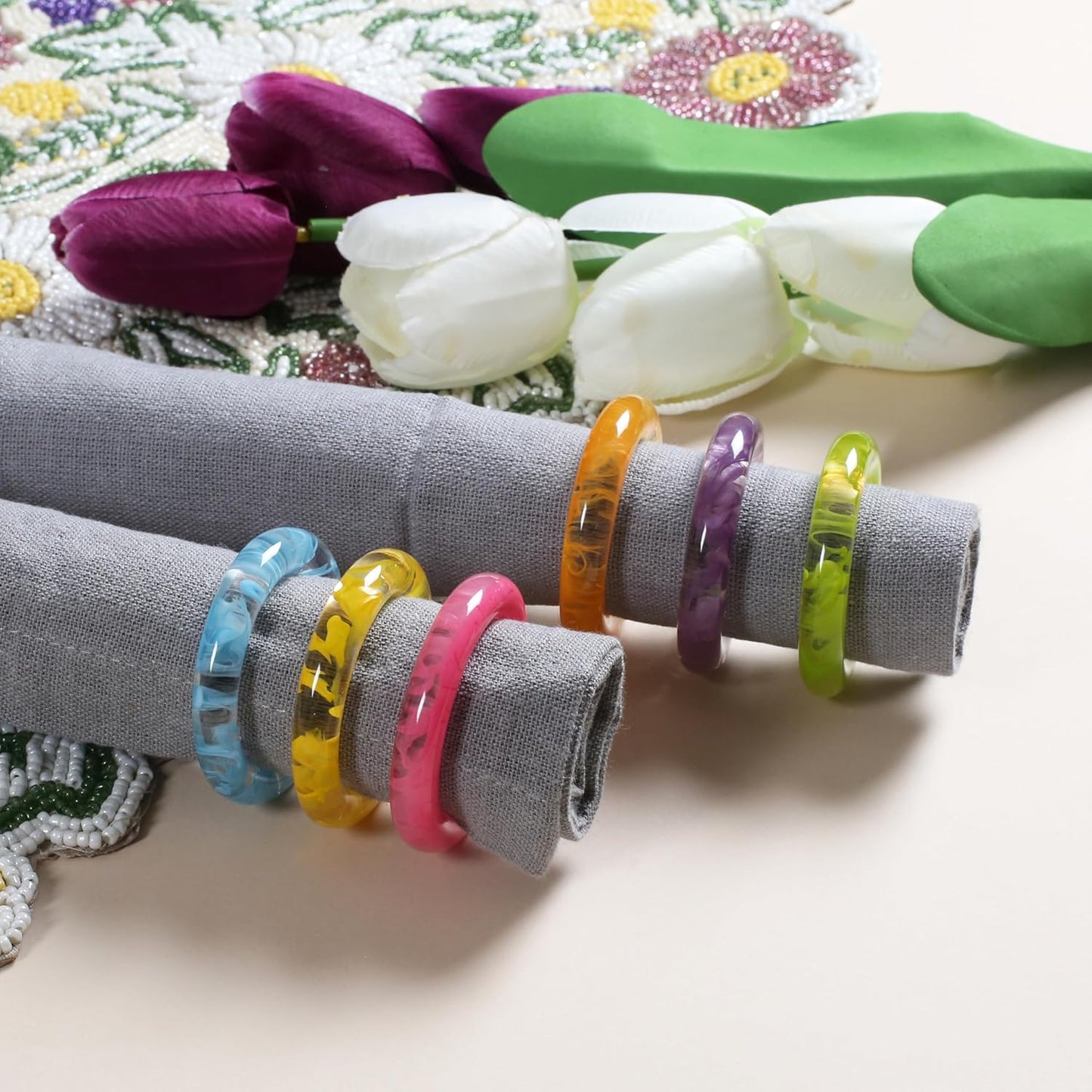 Napkin Rings Set of 12 - Epoxy Resin Napkin Holder Cuffs for Dinner Table Décor - Farmhouse Modern Serviette Rings for Weddings, Parties, Receptions, Banquets, Daily Use (Pastel) - CLEENTABLE