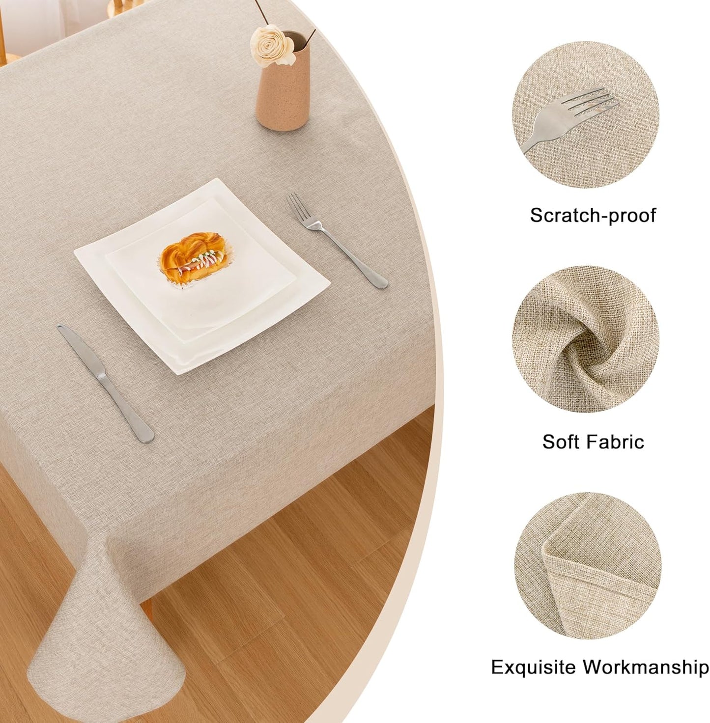 Hiasan 2 Pack Faux Linen Square Tablecloth - Wrinkle and Stain Resistant Washable Table Cloth for Kitchen Dining Room Holiday Table Cover for Party Dinner, Beige, 60 x 60 Inch