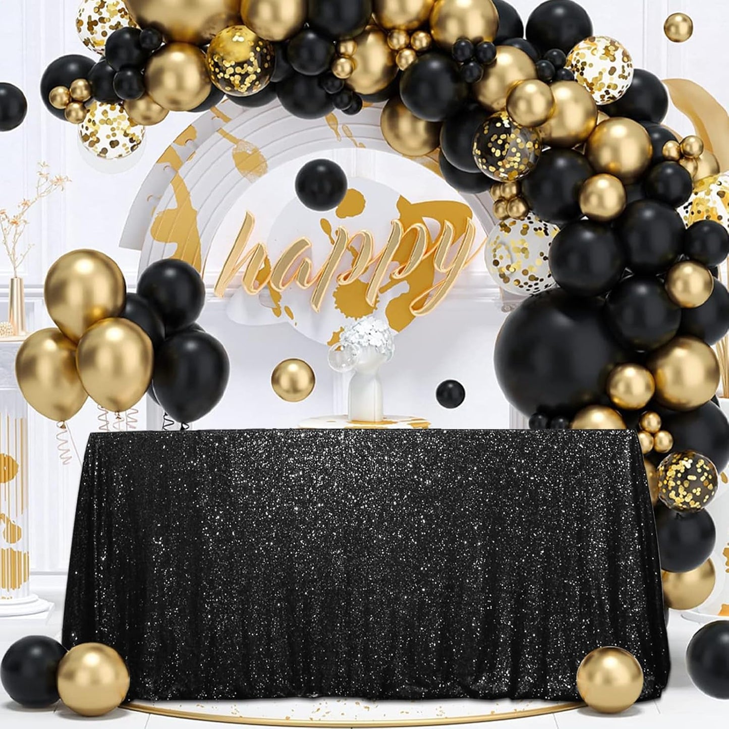 SquarePie Sequin Tablecloth 50 x 72 Inch Black Sparkly Table Cloth for Halloween Wedding Party