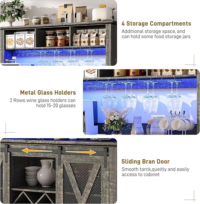 47"Wide 56"H Farmhouse Coffee Bar Cabinet - Image 7