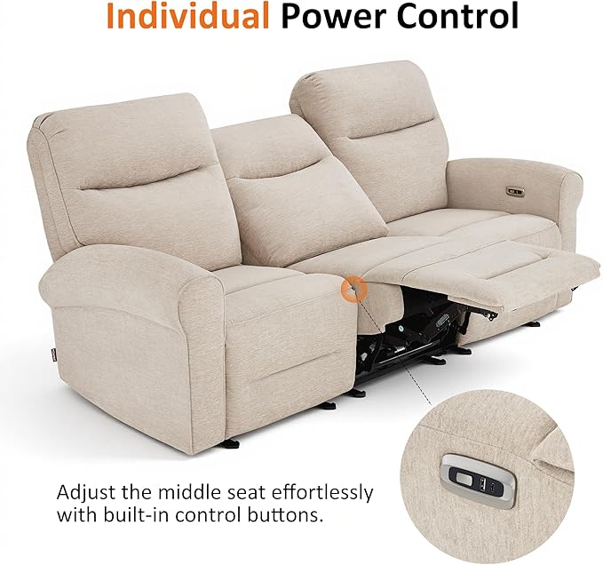MCombo 87.8" Wall Hugger Power Reclining Sofa, 3-Seat Triple Recliner Couch - Image 7