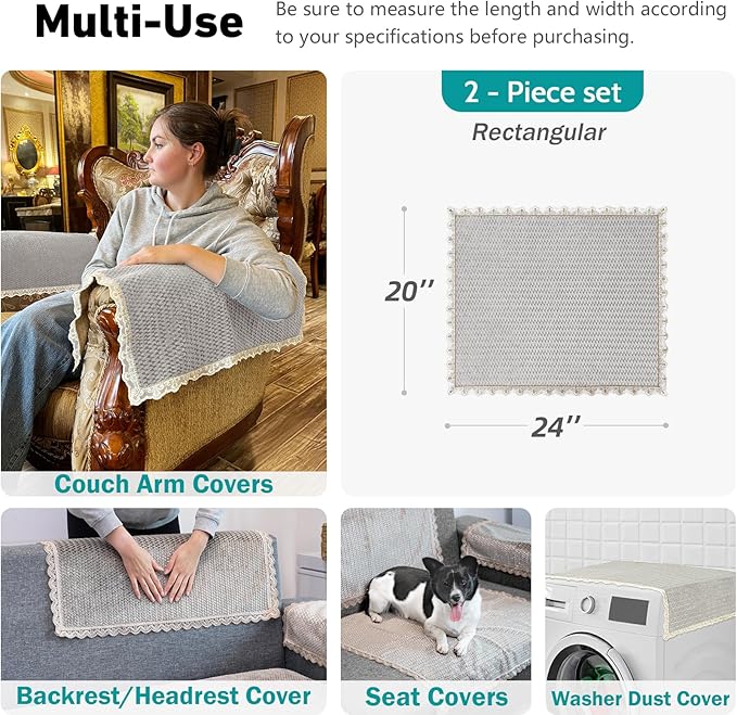 Couch Arm Covers, Couch Cover, Non-Slip Lace Armrest Covers, Headrest/Backrest - Image 2