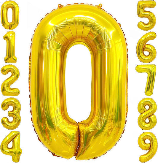 Gold 0 Balloon Number,40 Inch Number 0 Balloon Large Gold 0 Foil Mylar Helium Balloon for Birthday Party Decorations