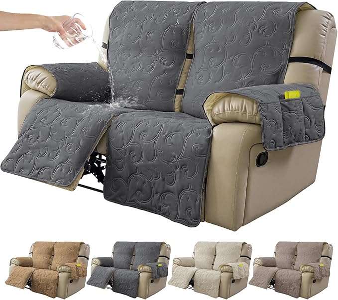 100% Waterproof Loveseat Recliner Cover, 4-Piece Split Reclining Couch Covers by YUEANG