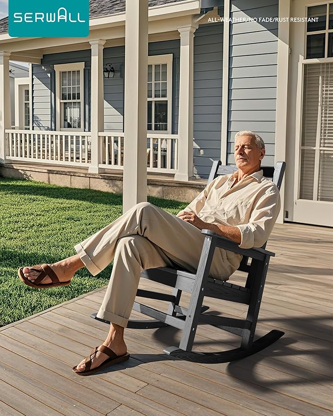 SERWALL Outdoor Rocking Chair Set of 2, HDPE Rocking Chair - Image 8