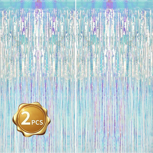 BEISHIDA 2 Pcs Door Streamers Curtain Iridescent Streamers Baby Shower Party Streamers Backdrop Party Decorations Wall Background Photo Booth Props(3.28 ft x 6.56 ft)