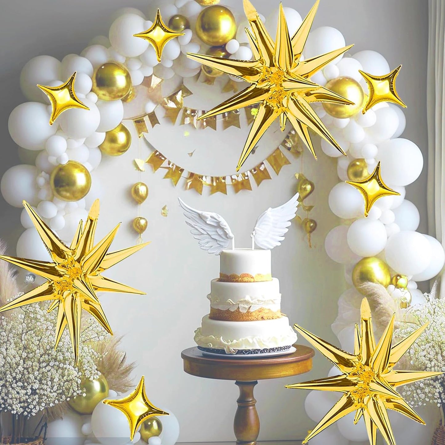 6 Pcs 22" & 10 Pcs 10" Star Foil Balloons - Gold, 12 Point & 4 Point Star Balloons for Party Supplies, Christmas, Birthday, Wedding
