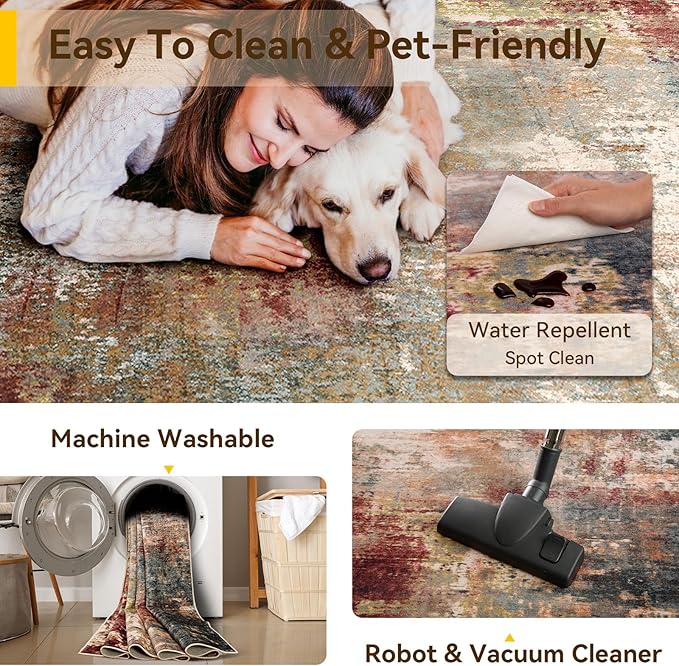 RELEANY Washable Area Rugs 2x9 Non-Slip Modern Abstract Soft - Image 3