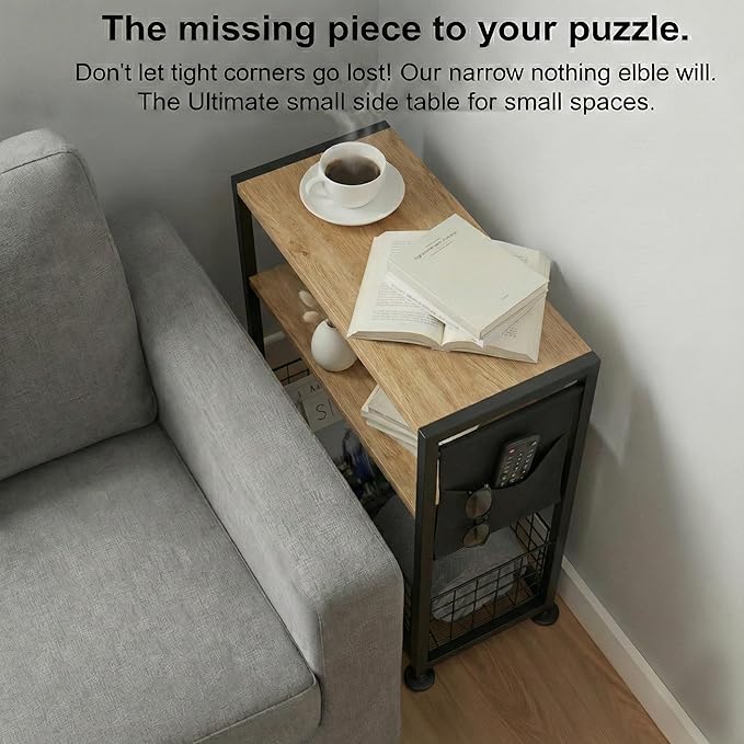 Skinny Side Table with Storage, 3 Tier Slim Side Tables - Image 11