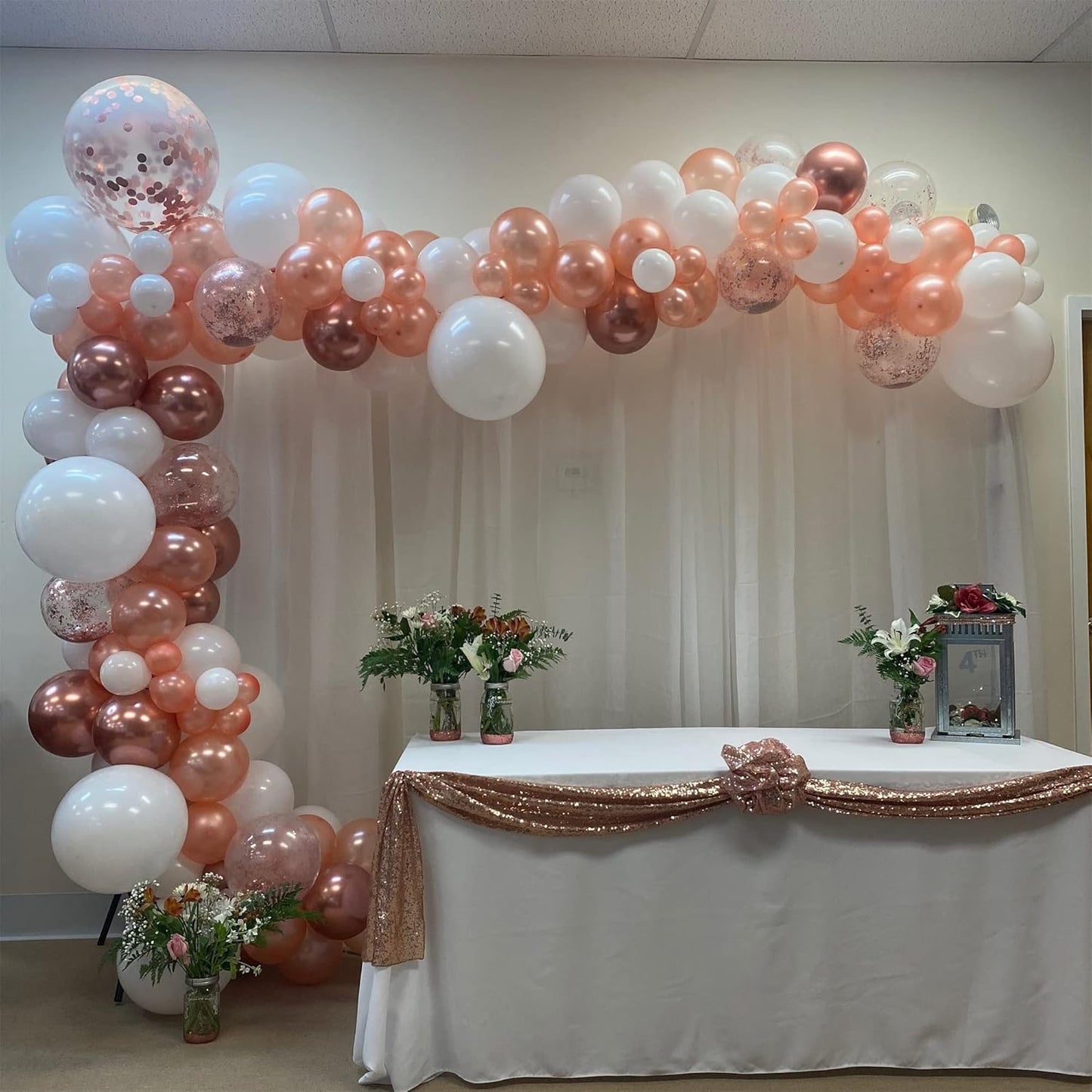 Rose Gold & White Balloons - Pack of 30, 12 Inch Pearl Rose Gold & White Confetti Latex Party Balloons for Girls, Women, Wedding, Birthday, Valentine's Day, Bridal Shower Decoration