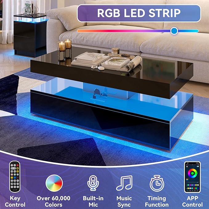3-Piece Modern Living Room Table Set, Includes LED Coffee Table and End Tables - Image 4