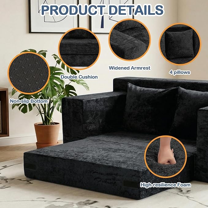 Boneless Loveseat Sleeper Sofa Bed, 3-in-1 Convertible Sofa Bed and Floor Futon - Image 6