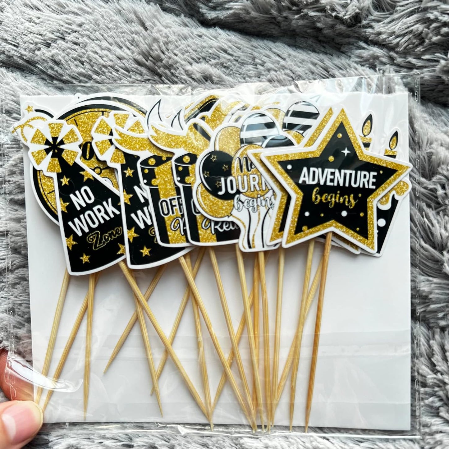 36 Pcs Happy Retirement Cupcake Toppers - NO DIY - Retired Cupcake Picks Retirement Theme Party Cake Decorations Gold Glitter