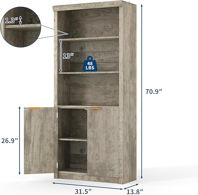 Tall Book Shelf and Bookcase 2 PCS, 31.5" Wide Wooden Bookcase - Image 2