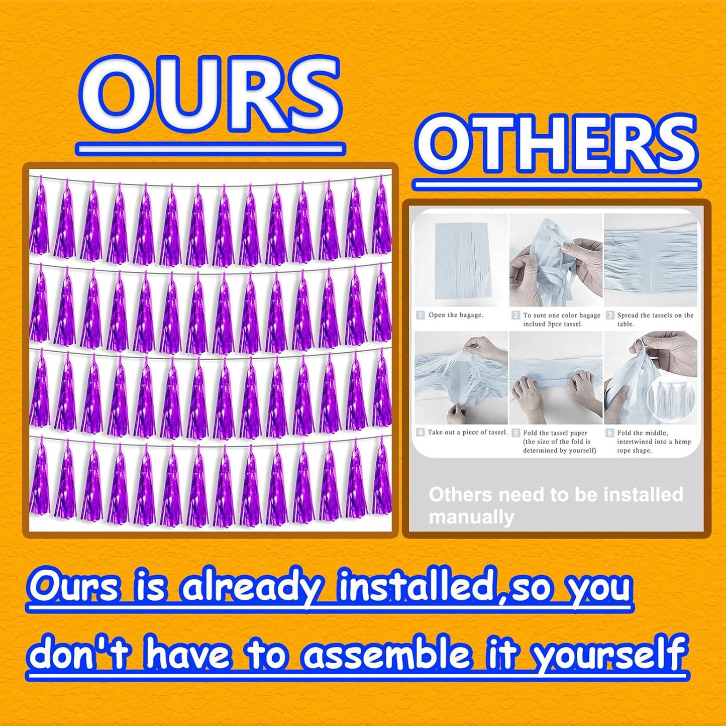 4P Purple Foil Fringe Tassel Banner Garland Metallic Tinsel Streamers Wall Hanging Curtain Backdrop Banner for Parade Floats, 2024 Graduation Decorations, Father's Day Party Decoration