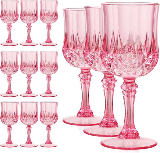 Pink Plastic Wine Glasses 7oz – 12 Pcs Unbreakable Pink Plastic Goblets for Parties Reusable & Dishwasher-Safe for Weddings, Bars, and Every Celebration