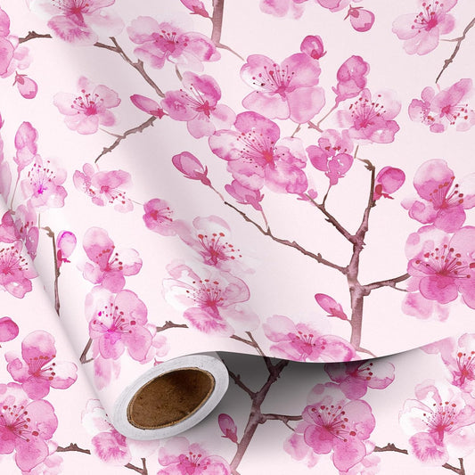 RUSPEPA Floral Wrapping Paper Roll for Women Girls, Mini Roll, Pink Sakura Cherry Blossom Flower Gift Wrap Paper Perfect for Birthday, Spring, Wedding, Bridal Shower, Mother's Day, 17 Inch x 16.4 Feet