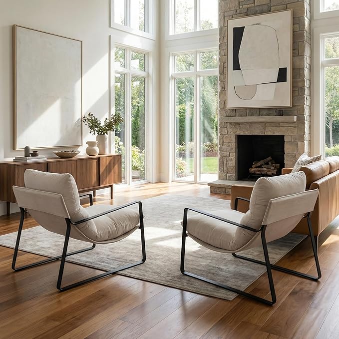 LukeAlon Modern Accent Armchairs Set of 2, Upholstered Soft Living Room Chairs - Image 5