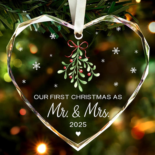 Wedding Gifts -Mr and Mrs Gifts - Wedding Gift for Couples 2025 Future Mr and Mrs - Bridal Shower Gift ldeas for Married Newlywed -Glass 1st First Christmas Married Ornament 2025